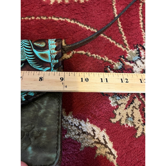 PATRICIA NASH SAVINI TOOLED BOHO COWGIRL TURQUOISE LEATHER BAG PURSE - Picture 3 of 11
